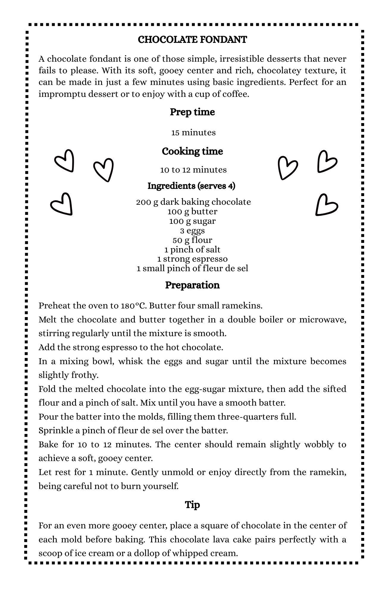 Chocolate fondant recipe.